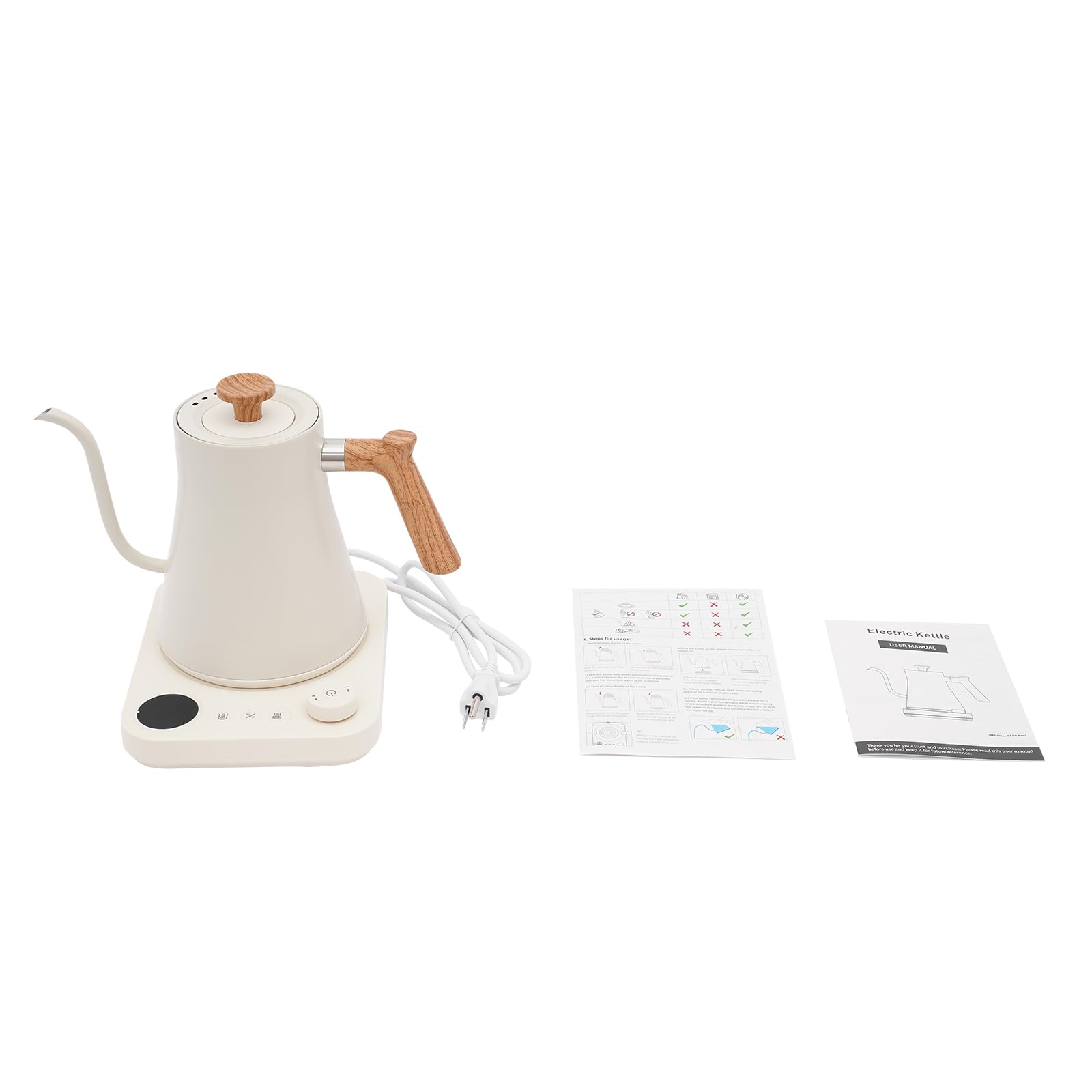 Bollitore elettrico a collo d'oca 900ml con controllo della temperatura display a LED,bollitore acciaio inossidabile ebollizione rapida for caffè versato sulla pressa francese(White)