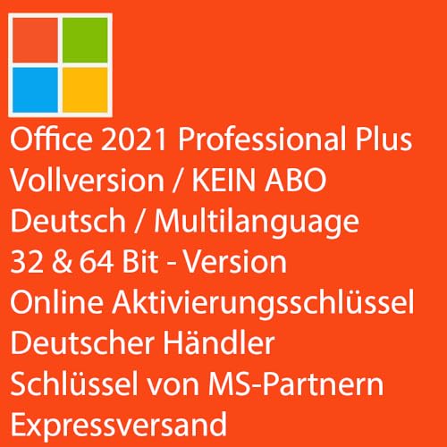 Lizenz für Microsoft Office 2021 Professional Plus Key | VOLLVERSION/KEIN ABO | 1 PC/NOTEBOOK | 32 & 64 Bit - Online Aktivierungsschlüssel - Expressversand