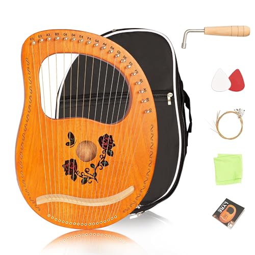 Cuecutie Lyre Harp 19 String Wood Rose Harp Portable Solid Mahogany Harp String Instrument with...