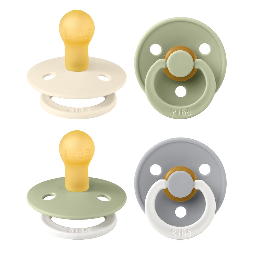 Image of BIBS Colour Soother 4-Pack | BPA Free Dummy Pacifier | Round Nipple | Natural Rubber Latex | Made in Denmark | Size 0-6 Months | Sage Glow Mix