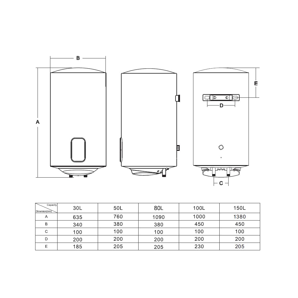 Aspes Termo Eléctrico 50 Litros, AT5000SDW. 1500W, Kit de Montaje Incluido, Resistencia de Acero Esmaltado, Termostato Digital, Temperatura Máx 93 º, Blanco, Eficiencia Energética B