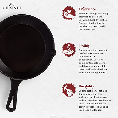 Image of Cuisinel Cast Iron Skillet with Lid - 8 inch-Inch Frying Pan + Glass Cover + Silicone Grip Handle Holder - Pre-Seasoned Cookware - Indoor /Outdoor, Grill, Stovetop, Camping Fire, Induction Oven Use