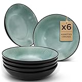 Twinzee 6 Assiette Creuses Sage - Compatible Micro-onde - Assiettes Service de Table Rivie...