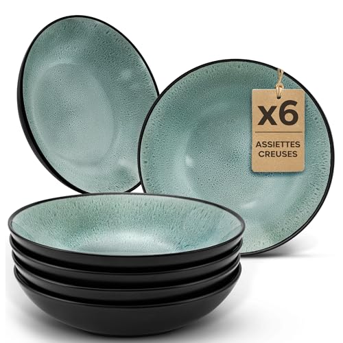 Twinzee 6 Assiette Creuses Sage - Compatible Micro-onde - Assiettes Service de Table Riviera Collection
