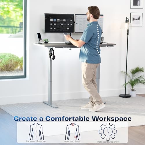 Image of VIVO Electric 60 x 24 in Standing Desk, Memory Height Adjustment, 1B Series, Holds 220 lbs, One-Piece Dark Gray Top, Gray Frame, DESK-KIT-1G6G