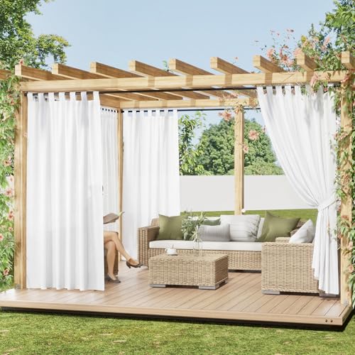 PONY DANCE Rideau Exterieur - Rideau Voilage Semi-Transparent avec Pattes Imperméable Protection Vie Privée pour Terrasse Pergola Patio Jardin, L132 x...