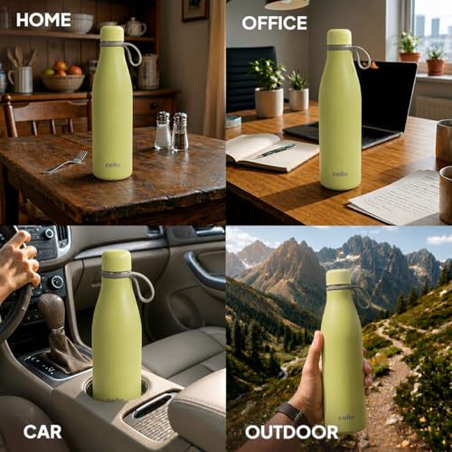 Image of CELLO Duro Oxy Stainless Steel Flask 900 ml Lemon Green | Easy to Pour & Fill, Spill Proof Leakproof Vacuum Insulated Hot and Cold Thermos Water Bottle for School College Office Gym Biking & Travel
