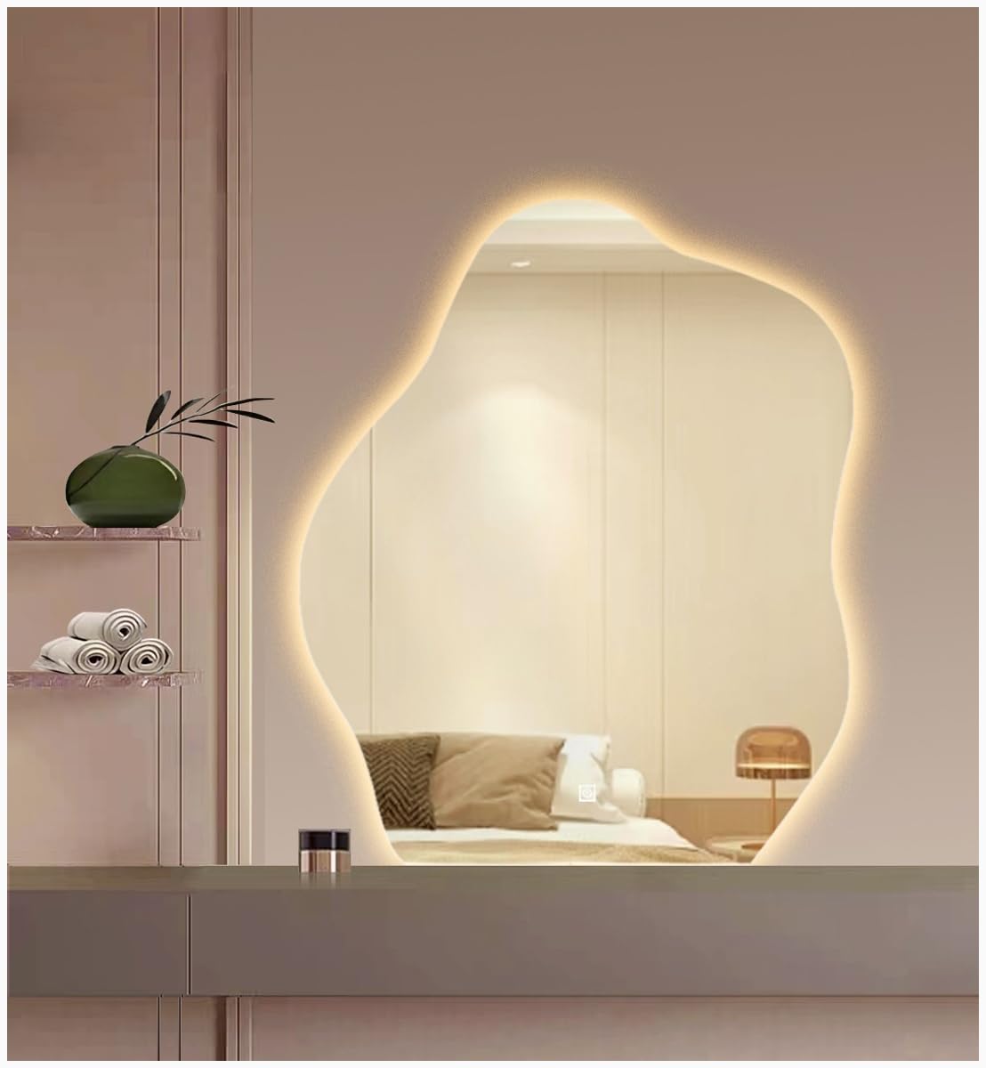 FikujapBathroom Round Mirror with LED Lights 50x70cm Backlit LED Illuminated Wall Mirror, Makeup Vanity Touch Mirror for Powder Room Bedroom