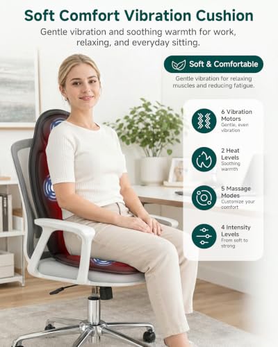 Image of Snailax Back Massager with Heat, Memory Foam Chair Massage Pad, 6 Vibrating Motors & 2 Heat Settings, Seat Massager for Office Chair,Home Use, Gift for Women Men