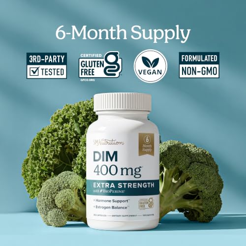 Image of DIM Supplement 400MG Extra Strength, Hormone Balance for Men & Women | Menopause Acne Hot Flashes Prostate & Antioxidant Support, Third-Party Tested, Non-GMO, Soy-Free, Gluten-Free, 180 Capsules
