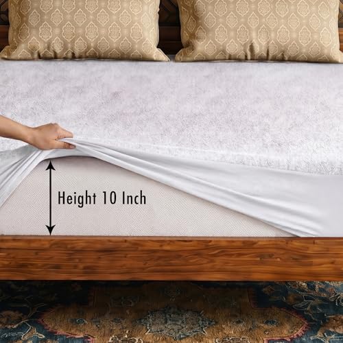 Image of Lithara Terry Cotton Fitted Mattress Protector for Single Bed | Waterproof & Elastic Band | Ultra Soft & Hypoallergenic Mattress Cover | Size : 30 x 72 Inches (2.5 x 6 Feet) | (Pearl White)