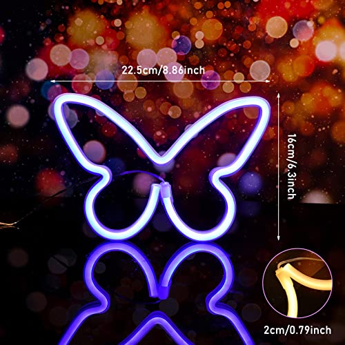 Image of Riakrum 2 Pcs Butterfly Neon Signs LED Lights Decor,Blue, Warm White