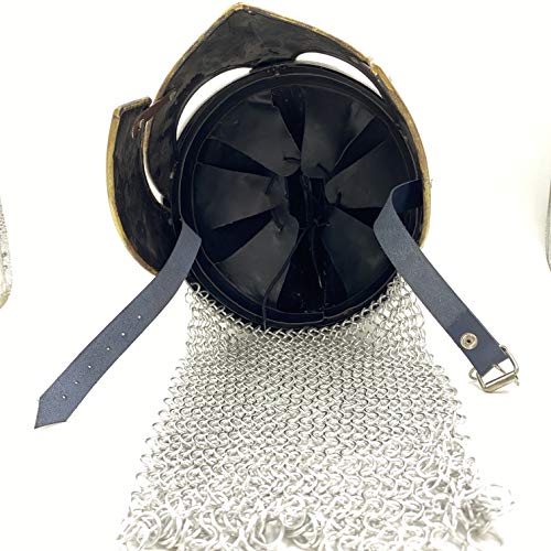 Image of AnNafi Viking Helmet - Medieval Norse Wolf Warrior Knight Helmet Armor w chainmail | Wearable Viking Helmet for Men | LARP Reenactment Cosplay Barbarian Renaissance Metal Knight Helmets Costume