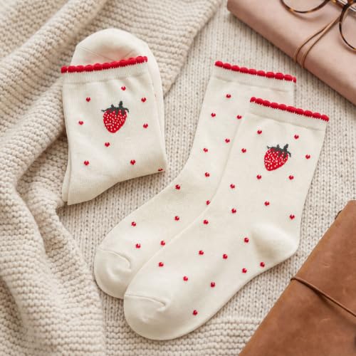 Image of Women's Cute Crew Socks, Casual Athletic Cotton Bowknot Cherry Calf Novelty Socks for Women