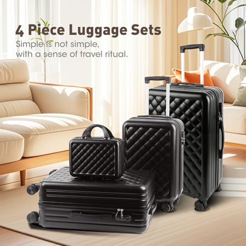 Alivio 4 Piece Luggage Set, Lightweight Hard Shell ABS Suitcase, 3-Stage Adjustable Telescopic Handle Trolley 14, 20, 24, 28in (Black) - Image 4