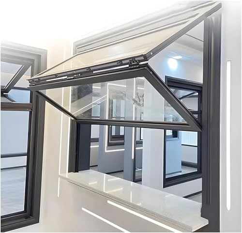 Ventanas corredizas plegables de arriba a abajo con vidrio y cerraduras, ventana para servicio de camiones de comida, ventanas de aluminio de doble guillotina para casas móviles,21.6x23.6in/55x60cm