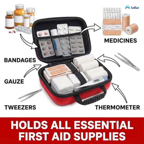 Image of FunBlast Canvas First Aid Pouch - Portable Medicine Bag for Travel, Medicine Storage Bag, Pill Organizer, Zippered Medicines Bag for School, Travel, Camping (Big)