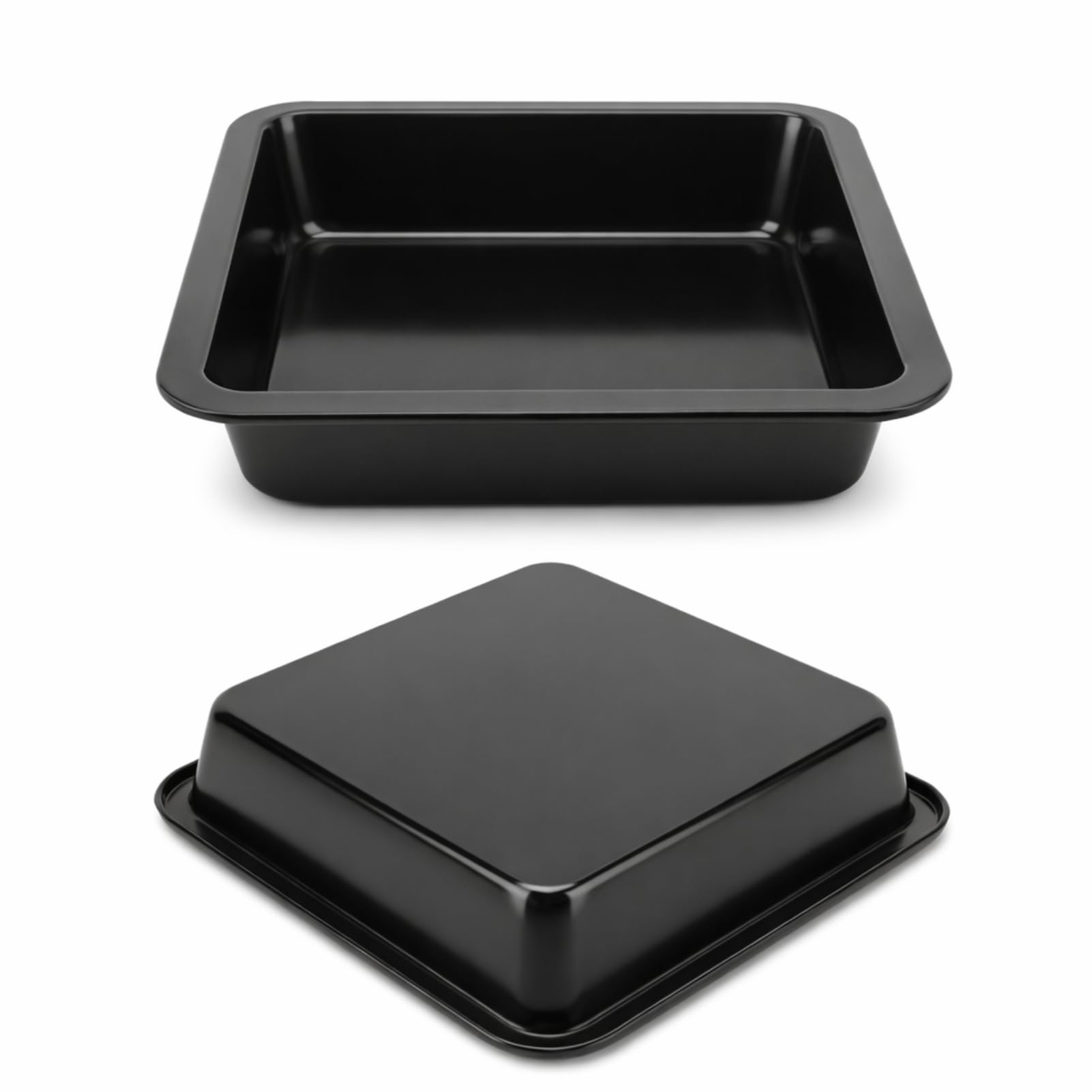Moule à Gâteau Carré Antiadhésif 2 Pièces, 22,5x22,5cm Plaque de Cuisson en Acier Carbone pour Pizza Cake, Ustensile de Pâtisserie pour Four, Cuisine Maison et Professionnelle (Noir TG01#A)