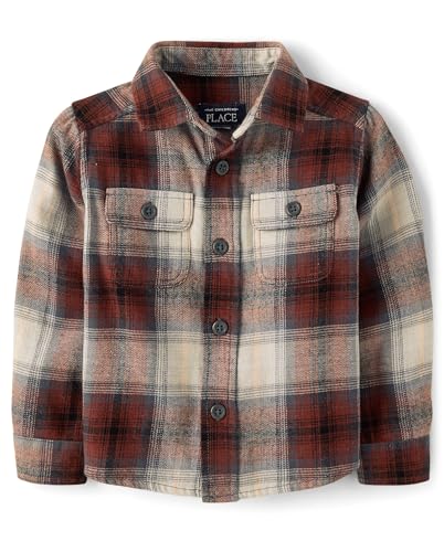 The Childrens Place Baby Boys and Toddler Long Sleeve Plaid Flannel Button Up Shirt Terra Plaid 18 Months 24 Months