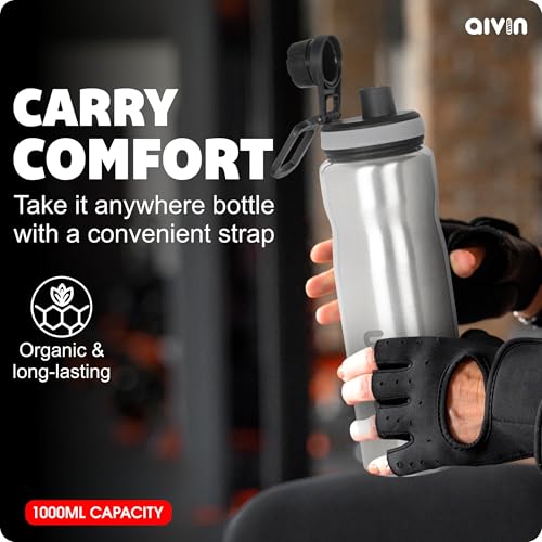 Image of Aivin Coolsip Stainless Steel Water Bottle | Leak Proof & Break-Proof | Lid is Sealed by a Silicone Ring | Best Usage for Office /School /College /Gym /Picnic /Home /Fridge |1 Litre | Silver (Coolsip)
