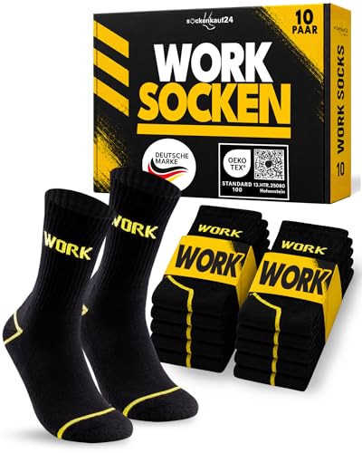 10 Paar Arbeitssocken Herren 43-46 Schwarz Work Socken Baumwolle