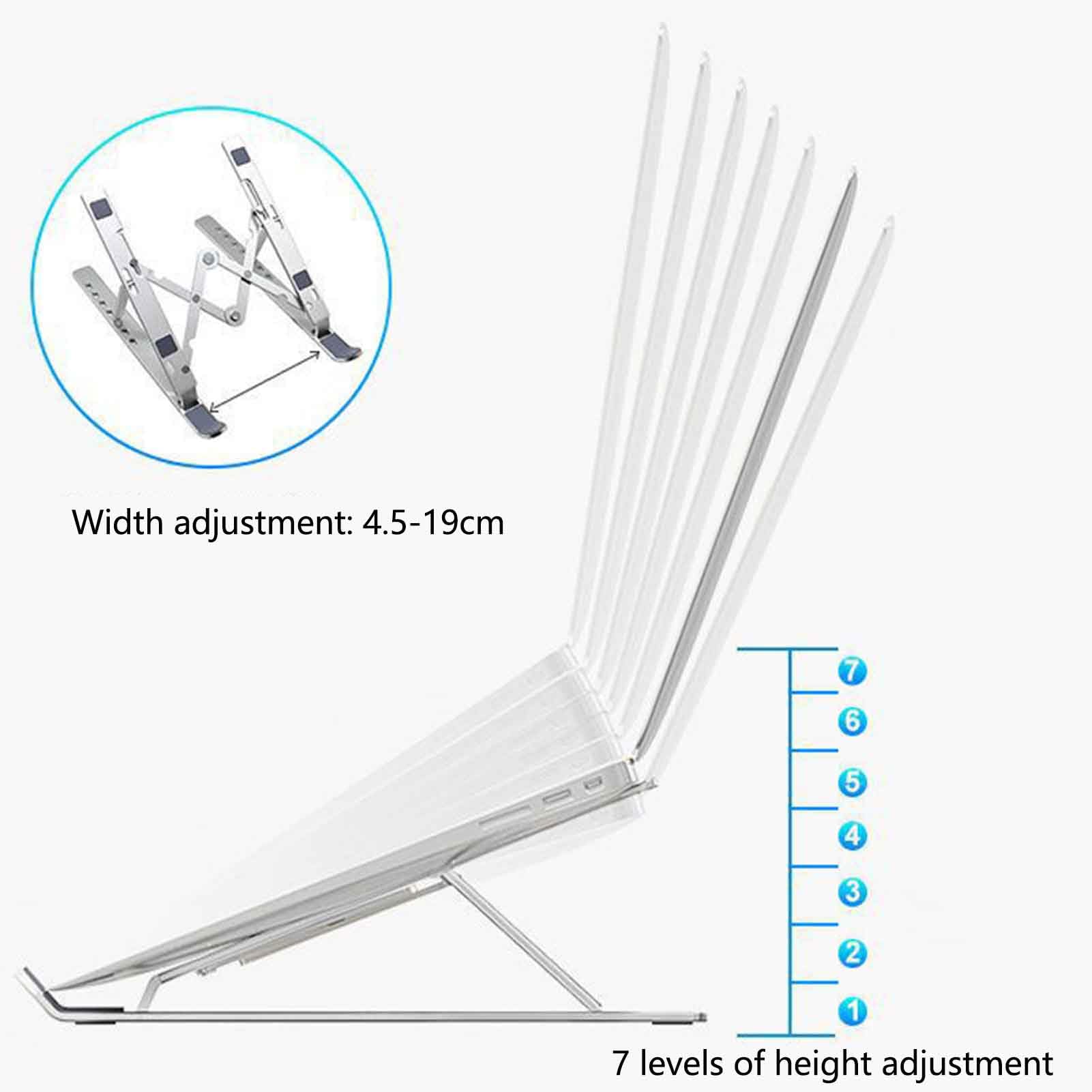 Negro,18.6 * 25.3cm, Soporte Plegable para portátil Ajustable en Altura, Soporte para portátil con refrigeración ventilada, cojín de Silicona Antideslizante Ligero y Compacto