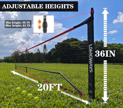LOMGWAYS Pickleball Badminton Net - 20FT Adjustable Portable Net for Pickleball, Tennis, Badminton with Carry Bag, Small Net for Backyard, Beach, Driveway, Easy Setup