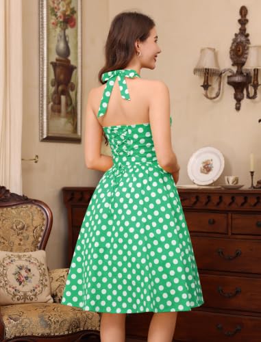 Image of 1950s Dresses for Women Vintage Retro Cocktail Party Swing Dresses Halter Floral Rockabilly 50s Polka Dot Pin up Dress