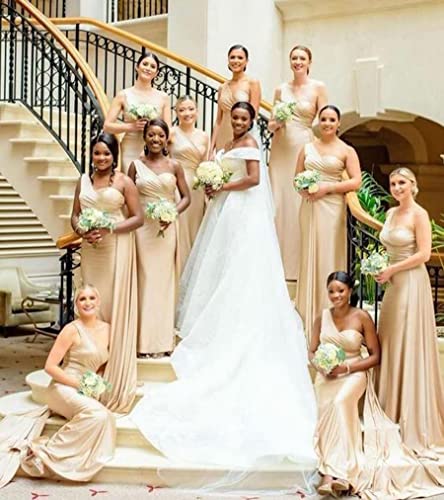 Satin Bridesmaid Dresses for Women Long Ruched Formal Dresses One Shoulder Prom Dresses KM3344