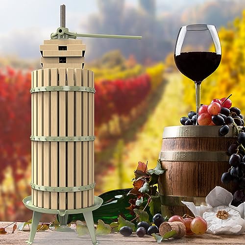 Image of 7.9 Gallon Green Fruit and Wine Press, Manual Cider Juice Maker with Solid Beech Wood Basket & Heavy-Duty Stand for Apples, Grapes, Berries