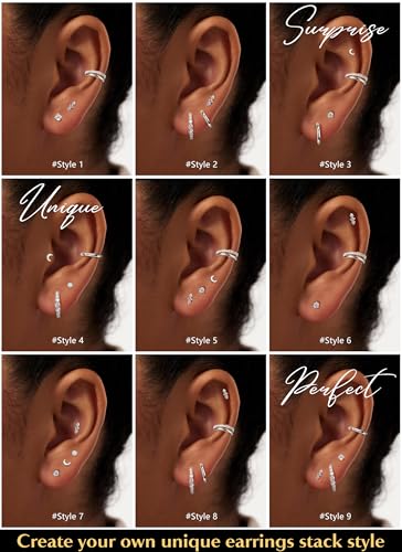 7 Pairs Gold Earrings Set for Women Trendy,Hypoallergenic Surgical Steel Flat Back Cartilage Earring Sets for Multiple Piercing,Lightweight Small Silver Gold Ear Cuff Huggie Hoop Stud Earrings Stacks3