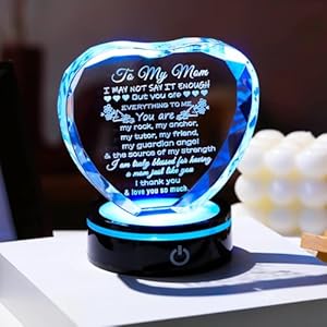 Ywhl gifts for mom from daughter son moms mothers day birthday gifts crystal unique to my mom heart keepsakes gift for mother with colorful led base  urban country home decor