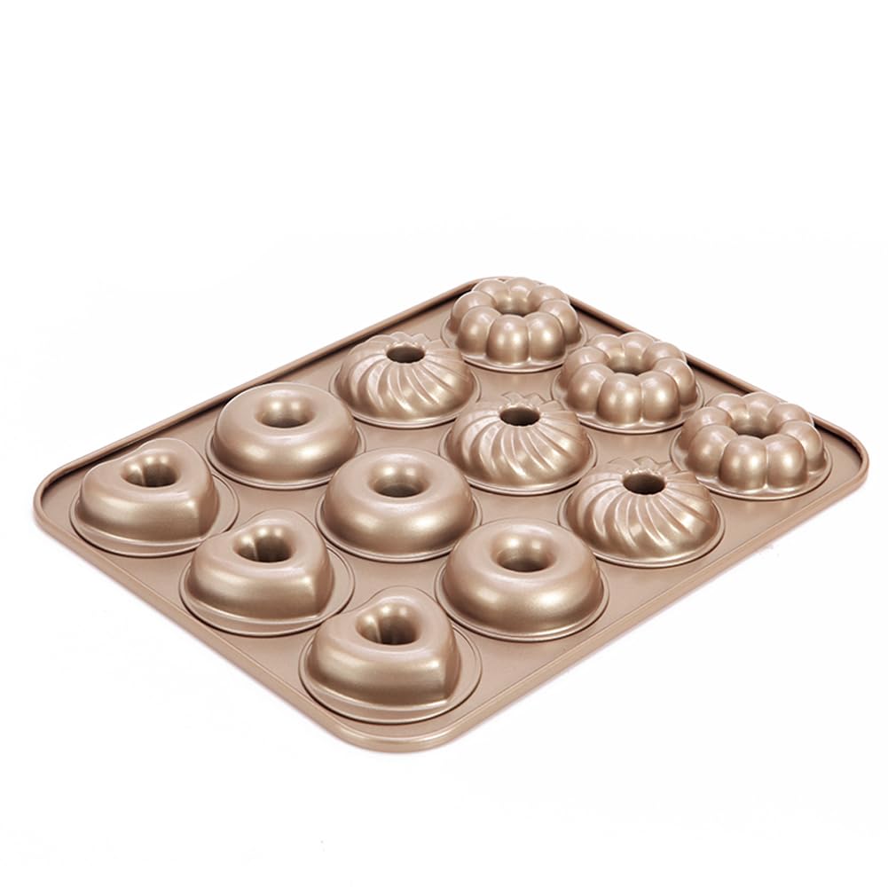 Sartén Para Rosquillas Con Revestimiento Antiadherente De 12 Cavidades Para Hornear En El Horno, Bandeja Para Hornear Pasteles Con Mini Cavidades Estriadas De Acero Al Carbono