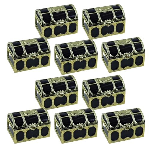 ZERONOWA アンティーク風 ミニ宝箱 おもちゃ 宝石箱 小物入れ 海賊宝箱 10個セット (ブラックゴールド)