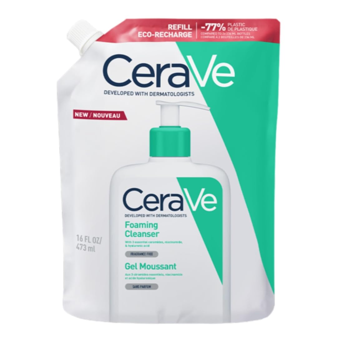 CeraVe Schiuma Detergente, Per Pelli da Normali a Grasse, Adatto a Viso e Corpo, Con Ceramidi Essenziali, Niacinamide e Acido Ialuronico, Confezione Refill, 473 ml​