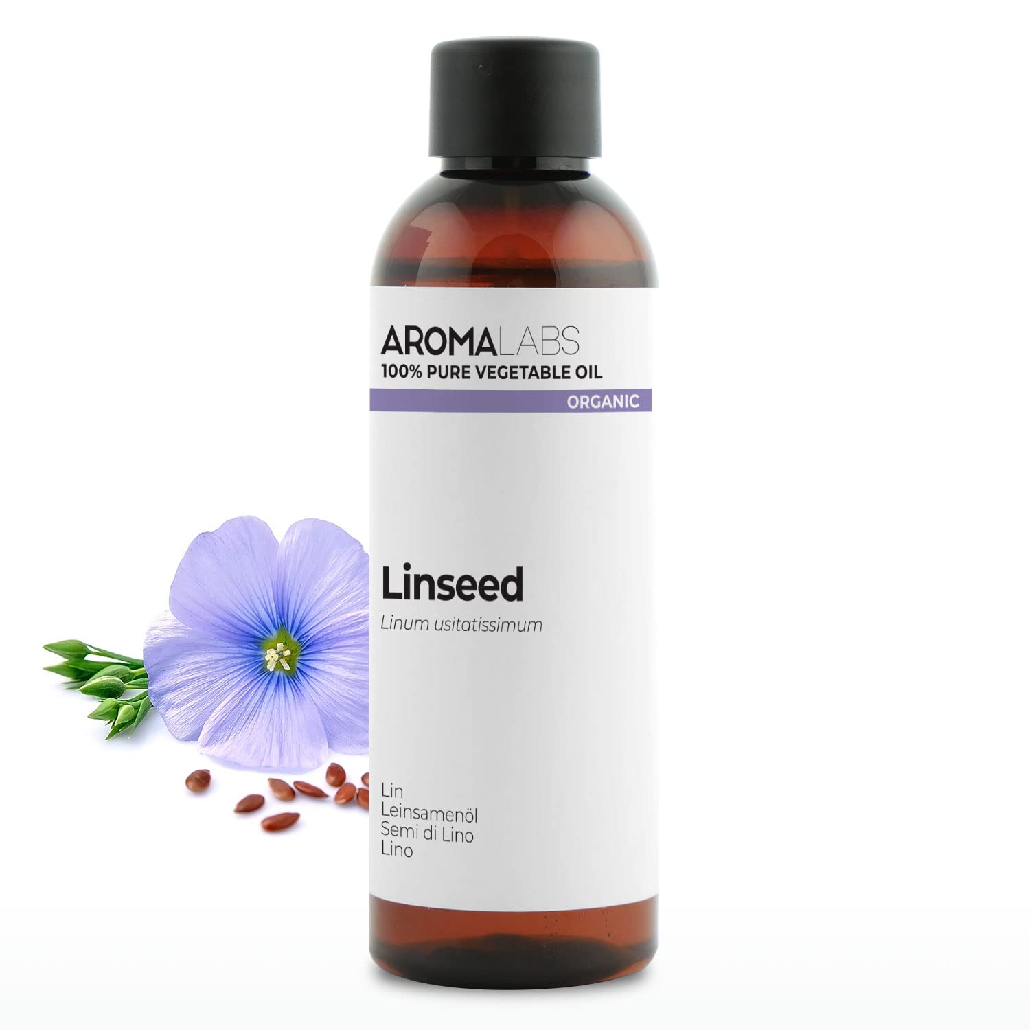 AROMA LABS ORGANIC - LINSEED Oil - 100mL - 100% Pure, Natural, Cold Pressed and Cosmos Certified - (French Brand)