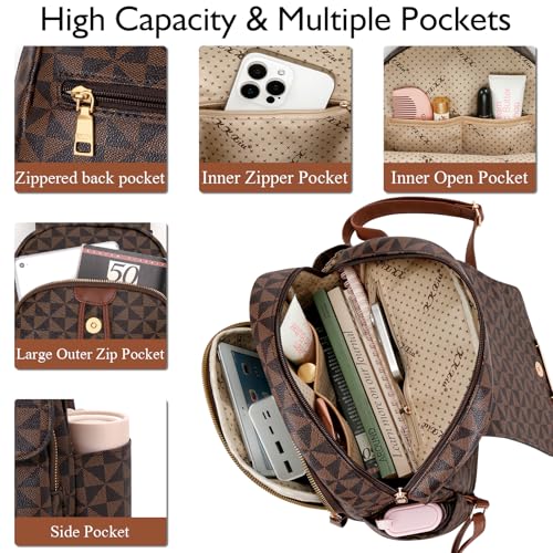 Image of KKXIU Backpack Purse for Women - Stylish Travel Daypack for Ladies, Leather Women Purses with Multiple Pockets for Work, College, Gift Ideas (Brown Checkered)