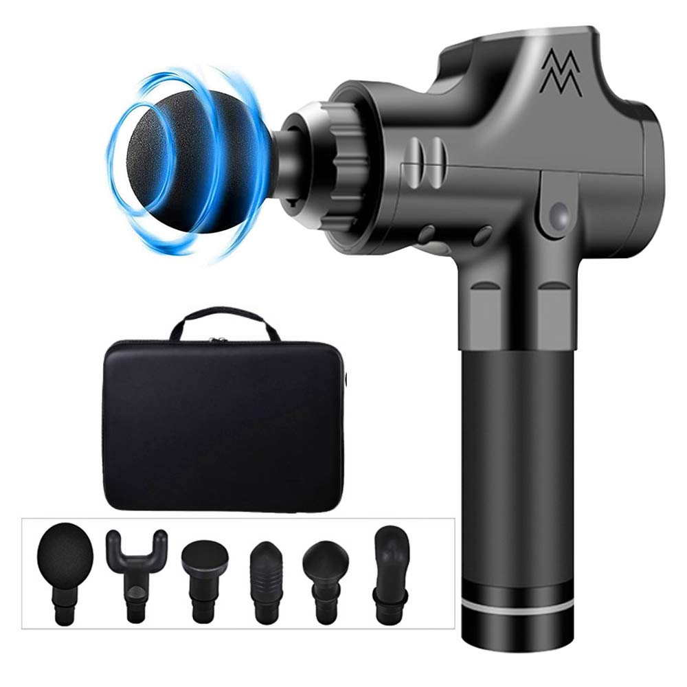 Pistola de Masaje Muscular, Pistola Masajeadora Muscular de Tejido Profundo con Ajuste de 20 Velocidades 6 Cabezal de Masaje, Ultra Silenciosos Massage Gun de Mano con Pantalla LCD