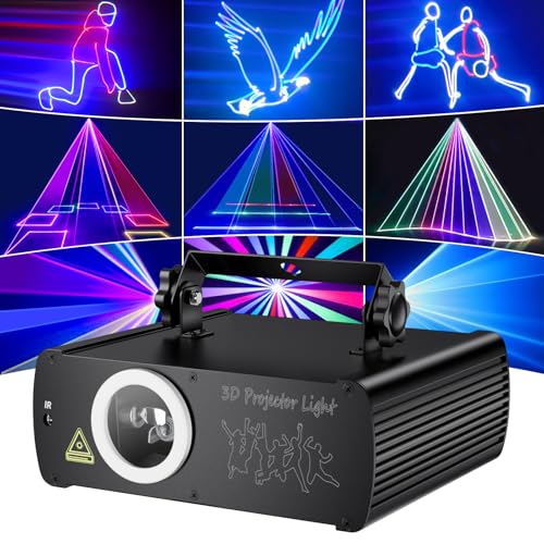 KeoBin DJ Laser Lights for Party, Professional 3D Animation RGB Laser Show Projector, DMX512 Music Sound Activated Stage Light with Remote Control for Indoor Club Disco Home Birthday
