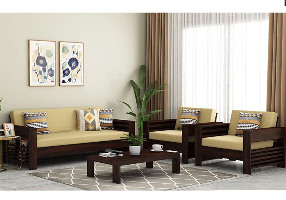 Decorworlds Wooden 5 Seater Sofa Set for Living Room | 3+1+1 Seater Sofa for Office & Lounge | Five Seater Sofa Sets with Side Magzine & Newspaper Holder for Home | Sheesham Wood, Dark Walnut Finish-image-6