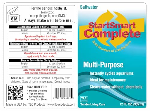 Image of TLC Products StartSmart Complete Saltwater Aquarium Cycle Starter & Beneficial Nitrifiers, Supports Clear Water & Biofiltration, Reduces Excess Sludge, 12 oz (354 ml)