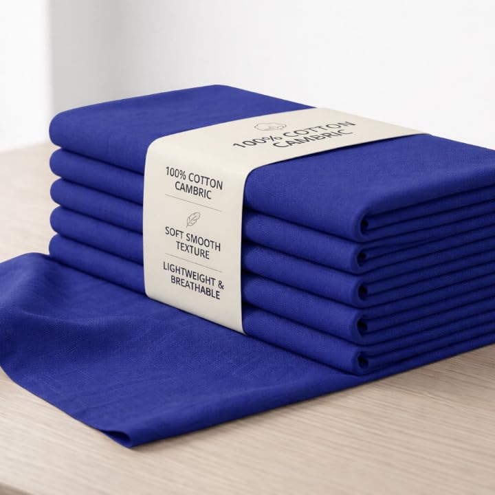 Image of Soimoi Blue Solid 60 * 60's Cotton Cambric Fabric by 3 Yards, 56 Inch Wide Light Weight Material Suitable for Kurtis, Blouses, Kids Clothing, Tunics, Dresses and Summer Apparel