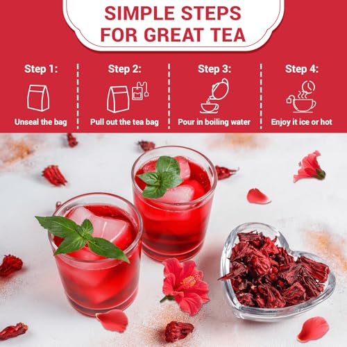 Hibiscus Tea Bags, Hibiscus Flower Herbal Tea - Caffeine & Sugar Free, 120 Teabags