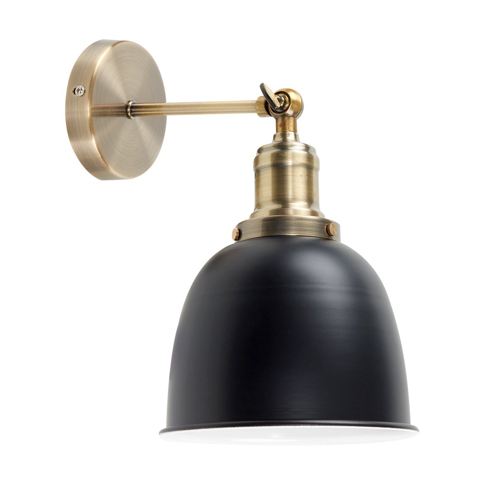 MiniSun | Retro Style Antique Gold Wall Light with a Black Dome Shade | Home Décor, Bedside & Desk Lamp | Mains Wired