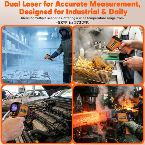 Image of Dual-Laser Infrared Thermometer, -58F to 2732F (-50C to 1500C) Temperature Gun, 50:1 Non-Contact Temp Gun for Metal Smelting, Furnace, HVAC, Pizza Oven & Engine Diagnostics