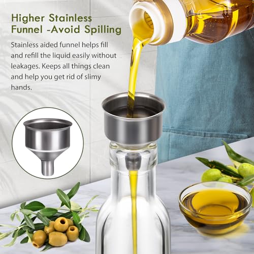 YEBODA 8oz Clear Glass Olive Oil Dispenser Bottles, and Vinegar Cruet Bottle Includes Pourers, Funnel Labels, Cooking Container for Kitchen 6 Pack