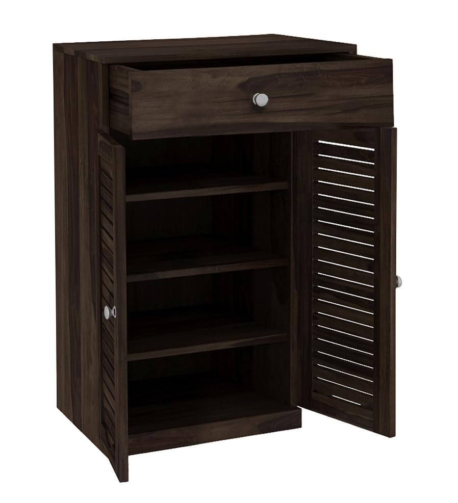 Image of The Attic Evora Shoerack, Shoe Storage Cabinet for Home, Shoe Rack with Seat & Door, Shoe Organizer, Shoe Rack for Home, Walnut Matte Finish