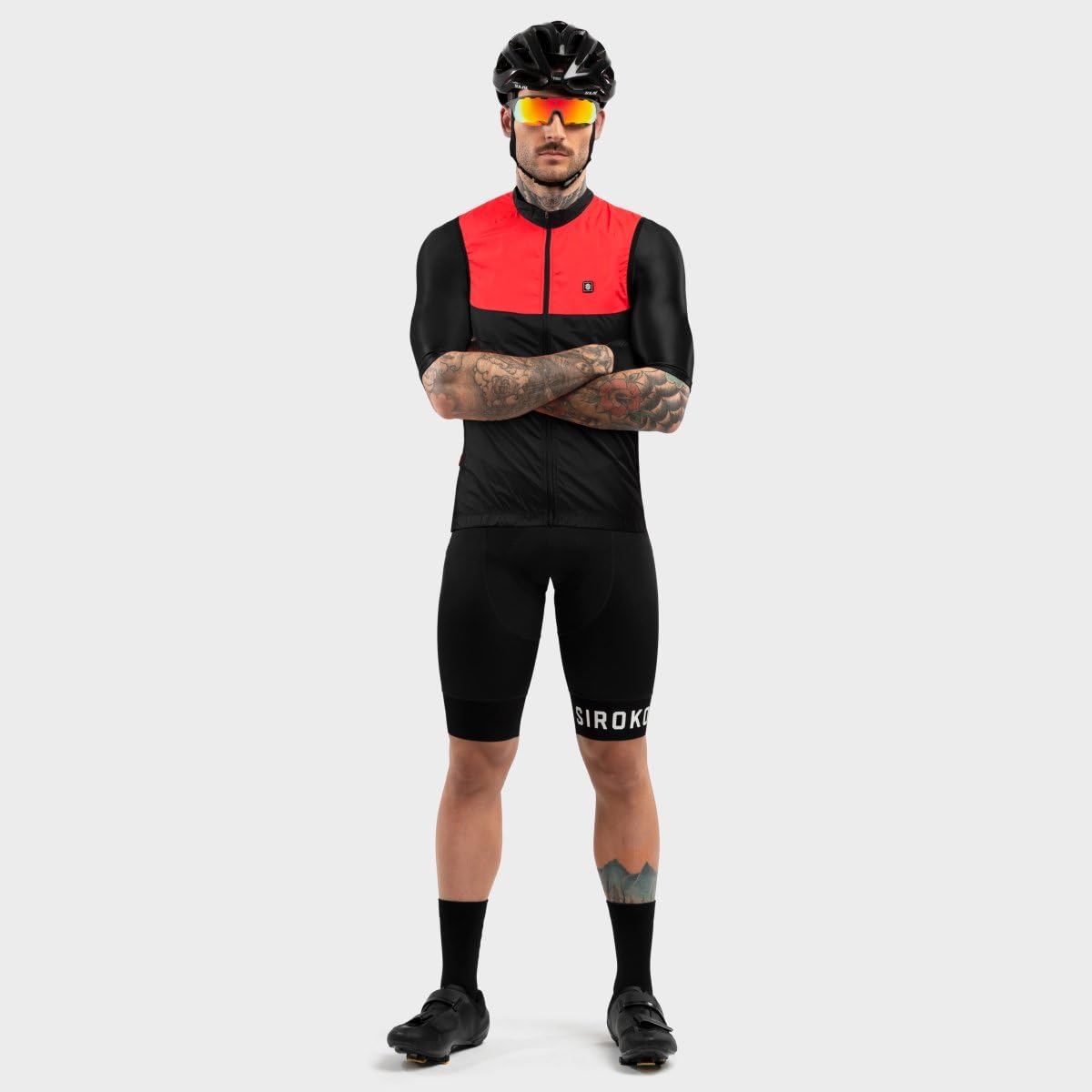 SIROKO - Wiatroszczelna Kamizelka Rowerowa Siroko V1 Richmond - M - Czarny/Ognista czerwień