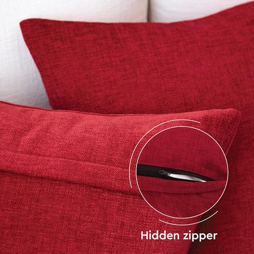Image of Encasa XO Thick Chenille Throw Pillow Covers Set of 1 | Scarlet Red - (20 inchx20 inch) (50x50 cm) | Decorative Accent Square Throw Pillow Cases for Couch, Home Decor, Sofa