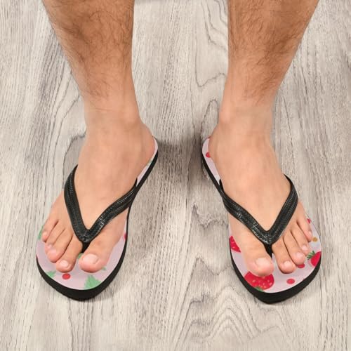 Mens Flip Flops Strawberry White FlowerSandal Flip Flops for Women Summer Beach Slipper 214B27104